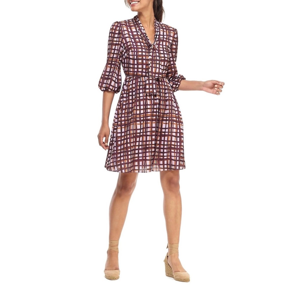 Gal Meets Glam‎ Lindsey Tie Neck Painted Windowpane Dress Size 4